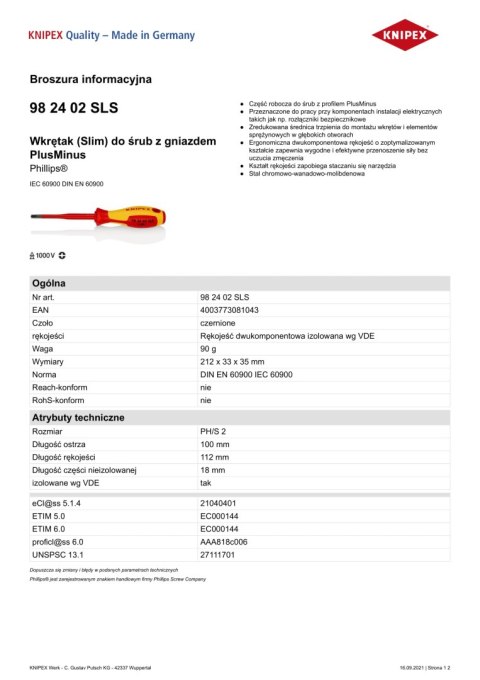 WKRĘTAK PHILLIPS PH2 Z IZOLACJĄ 100 MM WKRĘTAK PHILLIPS PH2 Z IZOLACJĄ 100 MM