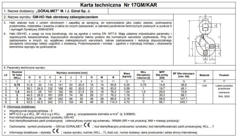 HAK Z ZABEZPIECZENIEM OBROTOWY 2000KG GM-HO HAK Z ZABEZPIECZENIEM OBROTOWY 2000KG GM-HO