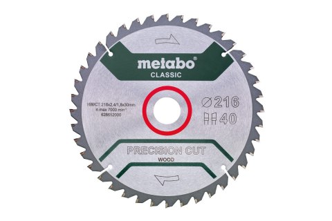 PIŁA TARCZOWA PRECISION CUT WOOD 216*30MM 40WZ METABO PIŁA TARCZOWA PRECISION CUT WOOD 216*30MM 40WZ METABO