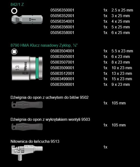 BICYCLE SET 3 A, 40 CZĘŚCI WERA BICYCLE SET 3 A, 40 CZĘŚCI WERA