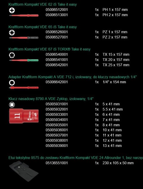ZESTAW KRAFTFORM KOMPAKT SET 1, 25 CZĘŚCI (1000V) WERA ZESTAW KRAFTFORM KOMPAKT SET 1, 25 CZĘŚCI (1000V) WERA