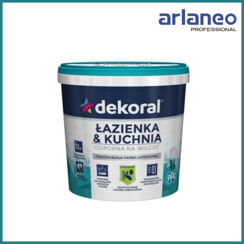 EMULSJA AKRYL WEW ŁAZIENKA&KUCHNIA MALEINAK BIAŁY MAT 1L DEKORAL EMULSJA AKRYL WEW ŁAZIENKA&KUCHNIA MALEINAK BIAŁY MAT 1L DEKORAL