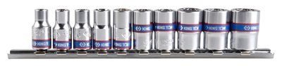 ZESTAW NASADEK 1/4, 9 CZ. KRÓTKIE 12-KĄTNE 5-13MM NA SZYNIE KING TONY