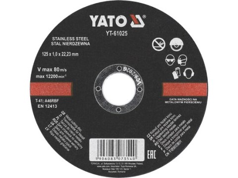 TARCZA DO STALI INOX 125*1.0*22.2 YATO