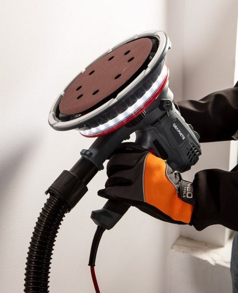 SZLIFIERKA DO GIPSU 900W, 180 MM, LED KRÓTKA GRAPHITE