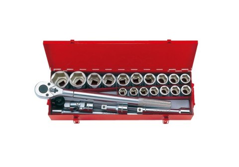 ZESTAW NASADEK 3/4'' 23 CZĘŚCI KRÓTKIE 6-KĄT.21-50MM+AKCES. KING TONY