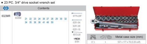 ZESTAW NASADEK 3/4'' 23 CZĘŚCI KRÓTKIE 6-KĄT.21-50MM+AKCES. KING TONY