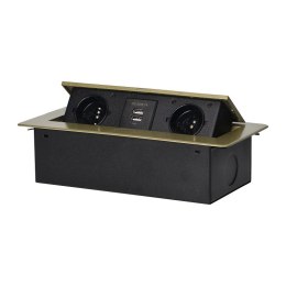 GNIAZDO WPUSZCZANE W BLAT 2X2P+Z, 2XUSB PŁASKI RANT MOSIĄDZ ORNO