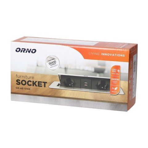 GNIAZDO WPUSZCZANE W BLAT 2X2P+Z, 2XUSB PŁASKI RANT MOSIĄDZ ORNO