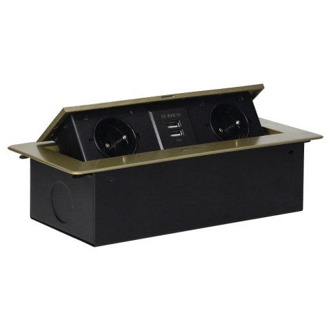 GNIAZDO WPUSZCZANE W BLAT 2X2P+Z, 2XUSB PŁASKI RANT MOSIĄDZ ORNO