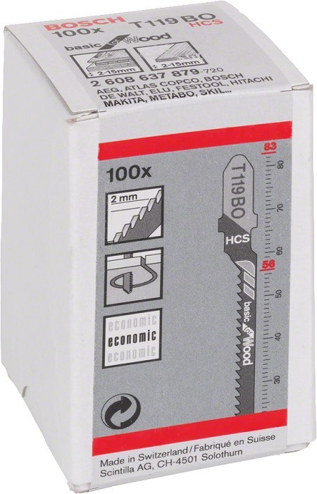 BRZESZCZOT DO WYRZYNARKI T119BO 100SZT. | DO CIĘĆ KRZYWOLINIOWYCH | BOSCH