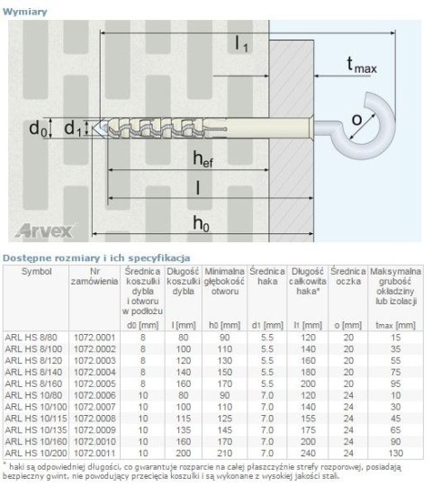 DYBEL RAMOWY Z HAKIEM SUFITOWYM ARL 10/160MM DYBEL RAMOWY Z HAKIEM SUFITOWYM ARL 10/160MM
