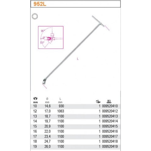 KLUCZ NASADOWY DŁUGI SZEŚCIOKĄTNE TYPU T 17MM BETA 952L BETA