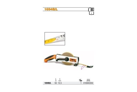 PRZYMIAR TAŚMOWY STALOWY ZWIJANY Z RĘKOJEŚCIĄ 50M BETA