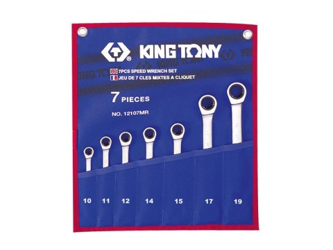 KOMPLET KLUCZY PŁASKO-OCZKOWYCH Z GRZECHOTKĄ 7 SZTUK 10-19MM KING TONY KOMPLET KLUCZY PŁASKO-OCZKOWYCH Z GRZECHOTKĄ 7 SZTUK 10-19MM KING TONY