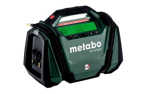 KOMPRESOR BEZOLEJOWY AKUMULATOROWY 18V AK 18 MULTI METABO | 11 Bar, 16L/min, Wąż 1200mm, LED KOMPRESOR BEZOLEJOWY AKUMULATOROWY 18V AK 18 MULTI METABO | 11 Bar, 16L/min, Wąż 1200mm, LED