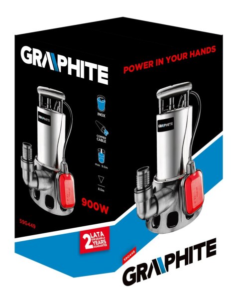 POMPA ZATAPIALNA DO WODY BRUDNEJ 900W GRAPHITE – Wydajność 17000 l/godz., Wys. Podnoszenia 9 m, Obudowa INOX POMPA ZATAPIALNA DO WODY BRUDNEJ 900W GRAPHITE – Wydajność 17000 l/godz., Wys. Podnoszenia 9 m, Obudowa INOX