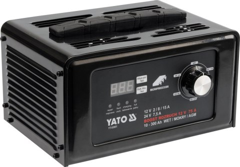 PROSTOWNIK ELEKTRONICZNY Z WSPOMAGANIEM ROZRUCHU 12/24V 15A YATO PROSTOWNIK ELEKTRONICZNY Z WSPOMAGANIEM ROZRUCHU 12/24V 15A YATO