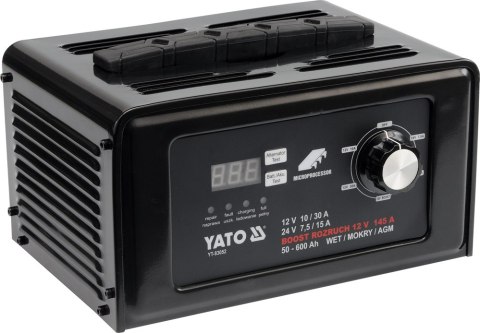 PROSTOWNIK ELEKTRONICZNY Z WSPOMAGANIEM ROZRUCHU 12/24V 30A YATO PROSTOWNIK ELEKTRONICZNY Z WSPOMAGANIEM ROZRUCHU 12/24V 30A YATO