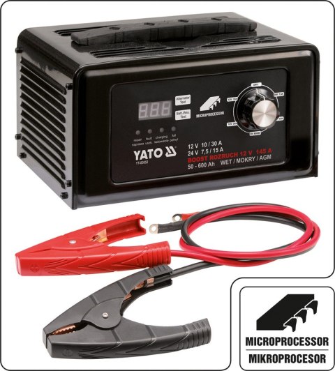 PROSTOWNIK ELEKTRONICZNY Z WSPOMAGANIEM ROZRUCHU 12/24V 30A YATO PROSTOWNIK ELEKTRONICZNY Z WSPOMAGANIEM ROZRUCHU 12/24V 30A YATO