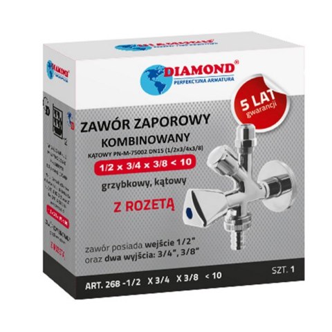 ZAWÓR KĄTOWY Z PRZEDŁUŻKĄ 3-WYJŚCIA 1/2*3/4*3/8 DIAMOND