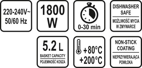 FRYTKOWNICA BEZTŁUSZCZOWA 1800W, 5.2L. LUND FRYTKOWNICA BEZTŁUSZCZOWA 1800W, 5.2L. LUND