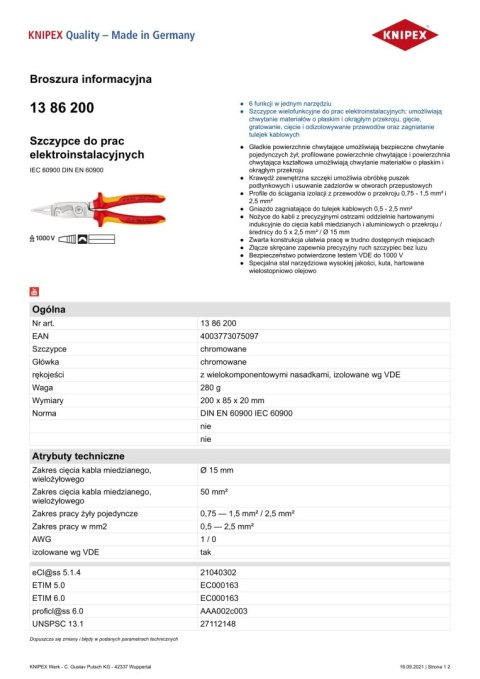 SZCZYPCE DO PRAC ELEKTROINSTALACYJNYCH IZOLOWANE 200MM KNIPEX SZCZYPCE DO PRAC ELEKTROINSTALACYJNYCH IZOLOWANE 200MM KNIPEX