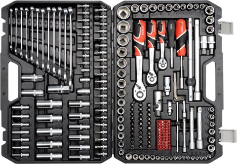 ZESTAW NARZĘDZIOWY XXL 1/4'', 3/8'', 1/2'' KPL 216 SZTUK YATO ZESTAW NARZĘDZIOWY XXL 1/4'', 3/8'', 1/2'' KPL 216 SZTUK YATO