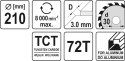 TARCZA WIDIOWA DO ALUMINIUM 210*30MM 72 ZĘBY YATO
