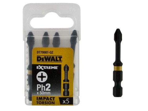 KOŃCÓWKI WKRĘTAKOWE UDAROWE PH2*50 TORSION 5SZT DEWALT