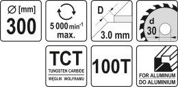 TARCZA WIDIOWA DO ALUMINIUM 300*30MM 100 ZĘBÓW YATO