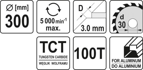 TARCZA WIDIOWA DO ALUMINIUM 300*30MM 100 ZĘBÓW YATO