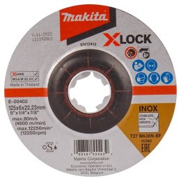 TARCZA SZLIFIERSKA WYPUKŁA DO METALU 125*6*22MM X-LOCK WA36N MAKITA