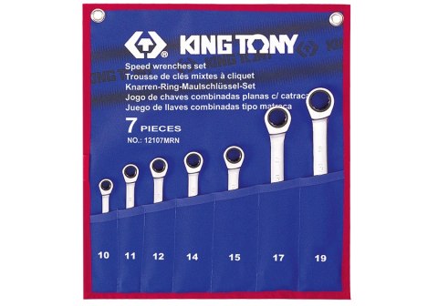 KOMPLET KLUCZY PŁASKO-OCZKOWYCH Z GRZECHOTKĄ 7 SZTUK 10-19MM KING TONY KOMPLET KLUCZY PŁASKO-OCZKOWYCH Z GRZECHOTKĄ 7 SZTUK 10-19MM KING TONY