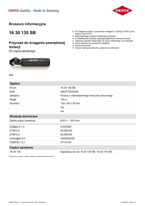 PRZYRZĄD DO ŚCIĄGANIA ZEWNĘTRZNEJ IZOLACJI 6.0-29.0MM 135MM KNIPEX PRZYRZĄD DO ŚCIĄGANIA ZEWNĘTRZNEJ IZOLACJI 6.0-29.0MM 135MM KNIPEX
