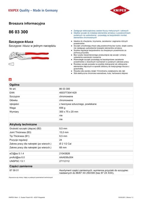 SZCZYPCE-KLUCZ 300MM KNIPEX SZCZYPCE-KLUCZ 300MM KNIPEX