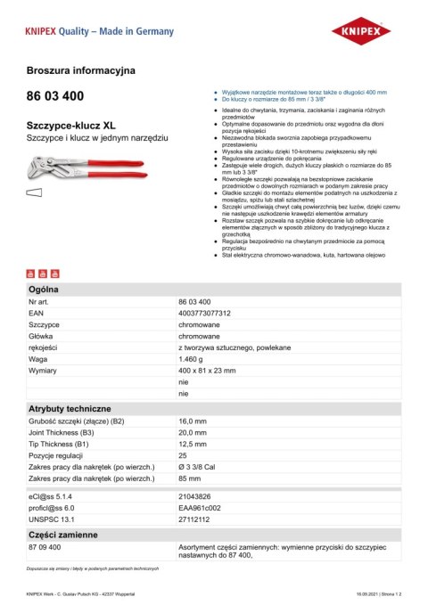 SZCZYPCE-KLUCZ XL 400MM KNIPEX SZCZYPCE-KLUCZ XL 400MM KNIPEX