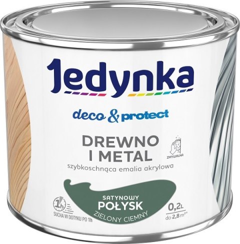 JEDYNKA DECO&PROTECT DREWNO I METAL SATYNA ZIELONY CIEM 0,2L JEDYNKA