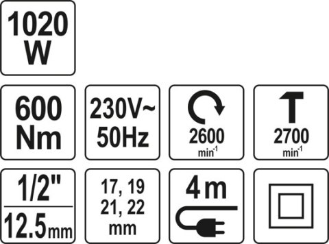 ELEKTRYCZNY KLUCZ UDAROWY 1/2'' 600NM YATO ELEKTRYCZNY KLUCZ UDAROWY 1/2'' 600NM YATO