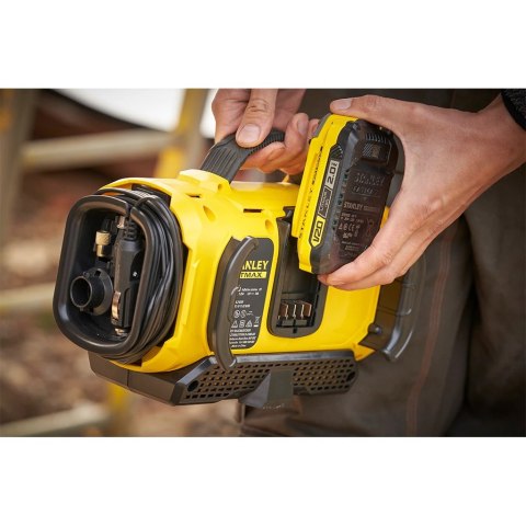 KOMPRESOR AKUMULATOROWY 12/18/230V V20 0*AH STANLEY FATMAX | WIELOFUNKCYJNY | ZASILANY AKUMULATOREM | DO 160 PSI KOMPRESOR AKUMULATOROWY 12/18/230V V20 0*AH STANLEY FATMAX | WIELOFUNKCYJNY | ZASILANY AKUMULATOREM | DO 160 PSI