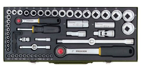 ZESTAW KLUCZY NASADOWYCH Z GRZECHOTKAMI 1/2'' + 1/4'' 56 ELEMENTÓW PROXXON ZESTAW KLUCZY NASADOWYCH Z GRZECHOTKAMI 1/2'' + 1/4'' 56 ELEMENTÓW PROXXON