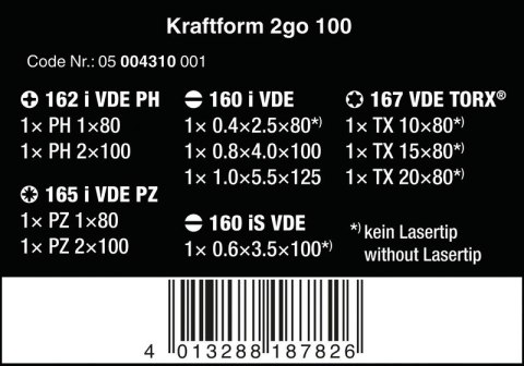 ZESTAW WKRĘTAKÓW KRAFTFORM 2GO 100 11SZTUK WERA ZESTAW WKRĘTAKÓW KRAFTFORM 2GO 100 11SZTUK WERA