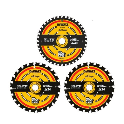 PIŁA TARCZOWA DO DREWNA ELITE 2*165MM 24Z + 165MM 40Z 3-PAK DEWALT