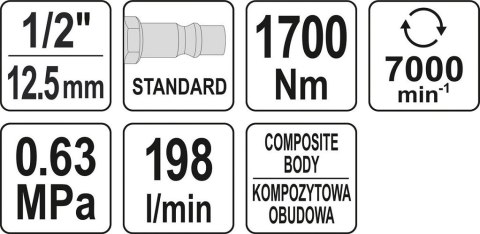 KLUCZ PNEUMATYCZNY 1/2 1700NM YATO KLUCZ PNEUMATYCZNY 1/2 1700NM YATO