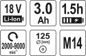 SZLIFIERKA KĄTOWA 125MM 18V BEZSZCZOTKOWA YATO