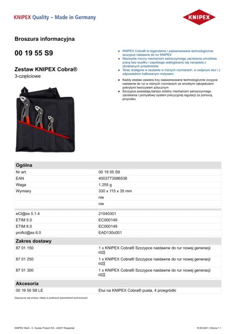 ZESTAW SZCZYPIEC DO RUR W ETUI 3-CZĘŚCIOWY 150,250,300MM KNIPEX ZESTAW SZCZYPIEC DO RUR W ETUI 3-CZĘŚCIOWY 150,250,300MM KNIPEX