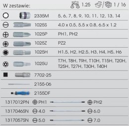 ZESTAW NARZĘDZI 1/4' 39 ELEMENTÓW, WKRĘTAK, NASADKI, BITY KING TONY