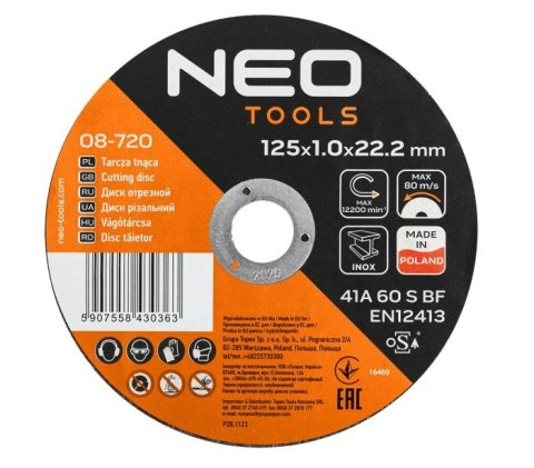 TARCZA PŁASKA 125*1.0*22 METAL/INOX 100 SZT. WIADERKO NEO