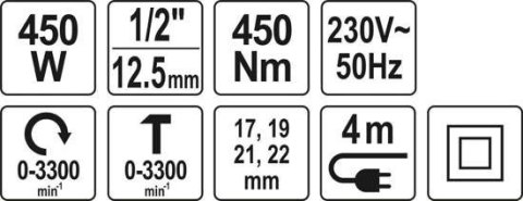 ELEKTRYCZNY KLUCZ UDAROWY 1/2'' 450NM YATO ELEKTRYCZNY KLUCZ UDAROWY 1/2'' 450NM YATO
