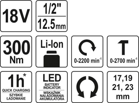 KLUCZ UDAROWY 18V 1/2'' 300NM, BEZ AKUMULATORA YATO KLUCZ UDAROWY 18V 1/2'' 300NM, BEZ AKUMULATORA YATO